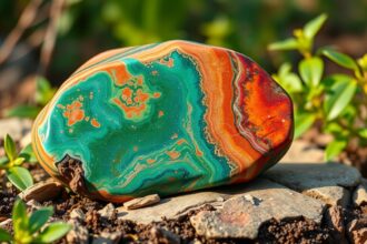 Unakit ásvány a természetben, színei és textúrája látható.