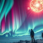 Egy színes aurora borealis a napkitörés hatására.