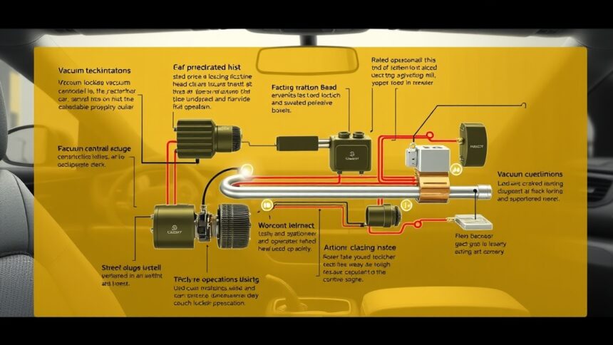 A vákuumos központi zár működését bemutató ábra autóban