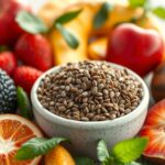 Chia mag egy tálban sok friss gyümölcs között.