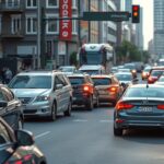 Forgalmi dugó városi környezetben, különböző autókkal