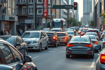 Forgalmi dugó városi környezetben, különböző autókkal