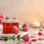 Rózsaolaj és friss rózsák bőrápoláshoz és aromaterápiához.