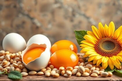 Friss tojások, napraforgó és pisztácia a lecitin jótékony hatásaival