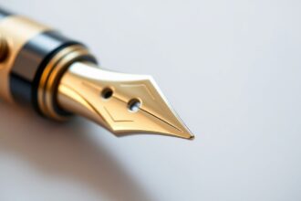 Közeli kép egy elegáns töltőtoll hegyéről, amely a precíz írást biztosítja.