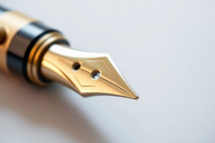 Közeli kép egy elegáns töltőtoll hegyéről, amely a precíz írást biztosítja.