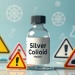 Ezüst kolloid üvegpalack figyelmeztető táblák között