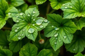 Friss sóska levelek cseppekkel az egészséges táplálkozásért