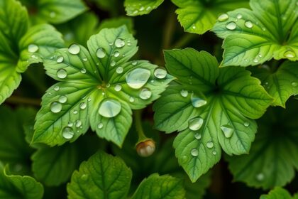 Friss sóska levelek cseppekkel az egészséges táplálkozásért