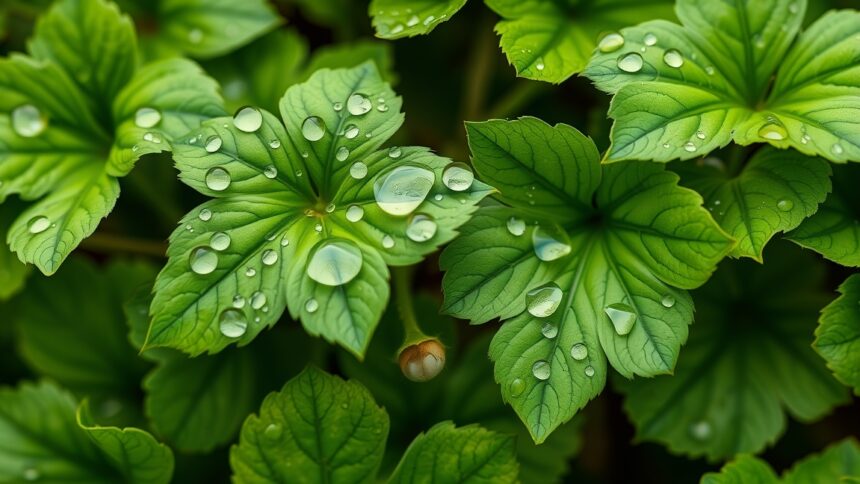 Friss sóska levelek cseppekkel az egészséges táplálkozásért