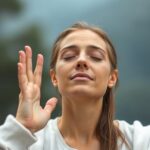 Egy nő relaxál és kopogtatással csökkenti a stresszt