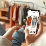 Felhasználó a Vinted mobilalkalmazáson ruhákat böngész