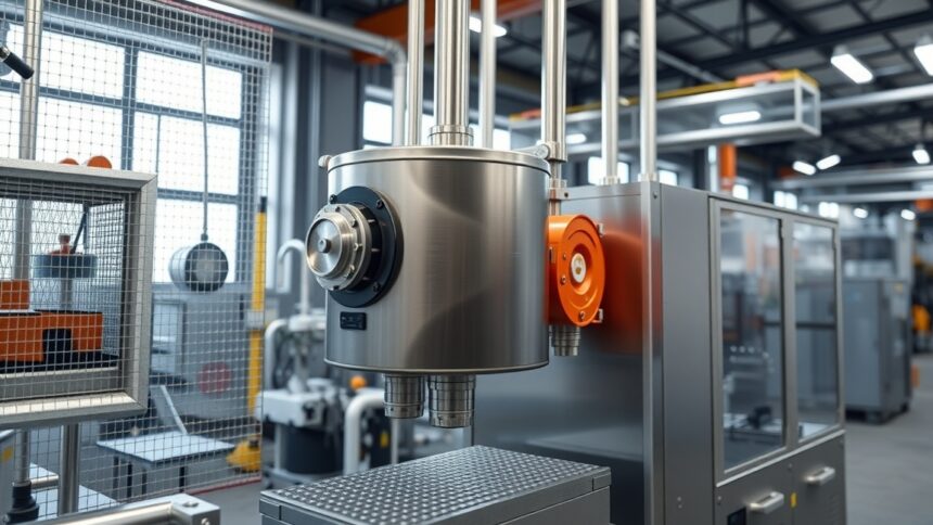 Soros adagoló ipari környezetben, mechanikai és pneumatikus működés.