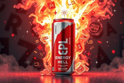 Hell energiaital doboz lángok között, energiaital hatások
