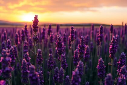 Levendula mező a naplementében, gyógyhatásokkal