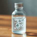 Ezüst kolloid oldat üvegpalackban, buborékokkal.