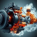 Dízelmotor részletes képe, amely bemutatja a működését és felépítését.