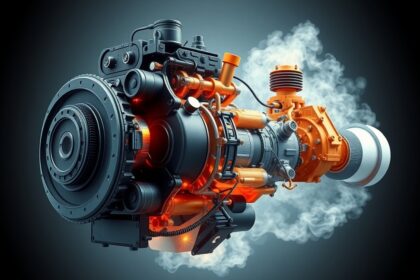 Dízelmotor részletes képe, amely bemutatja a működését és felépítését.