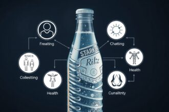 Szénsavas víz palack, egészségügyi hatásokkal kapcsolatos infografika