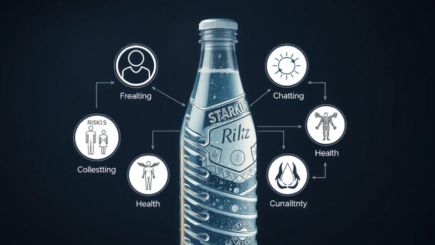 Szénsavas víz palack, egészségügyi hatásokkal kapcsolatos infografika
