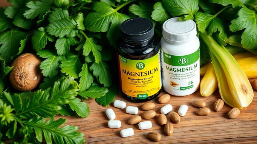 Magnézium és B6-vitamin kiegészítők zöldségek mellett.