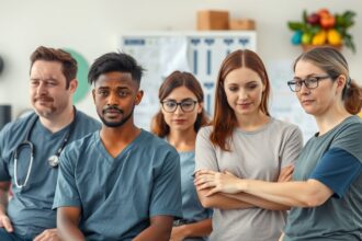 Egészségügyi szakemberek egy csoportja magas vérnyomásról beszélget