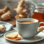 Gőzölgő mézes gyömbéres instant tea citrommal és gyömbérdarabokkal