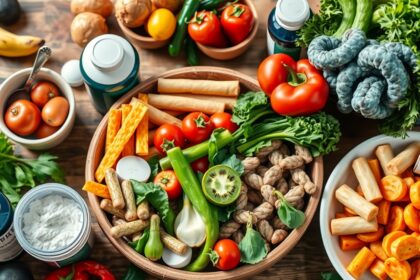 Friss zöldségek és táplálékkiegészítők, az egészséges táplálkozás kulcsa.