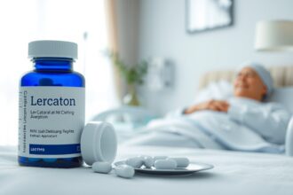 Lercaton gyógyszeres üveg és tabletták hospitalizált beteg mellett