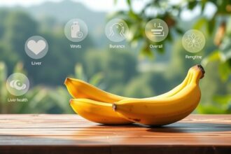 Friss banánok asztalon, egészségmegőrző hatásokkal.