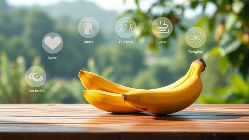 Friss banánok asztalon, egészségmegőrző hatásokkal.