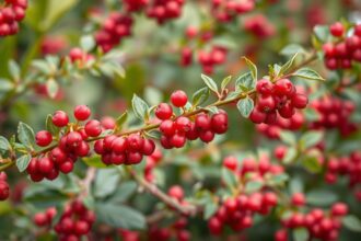 Borbalafű bogyós gyümölcsök zöld leveleken