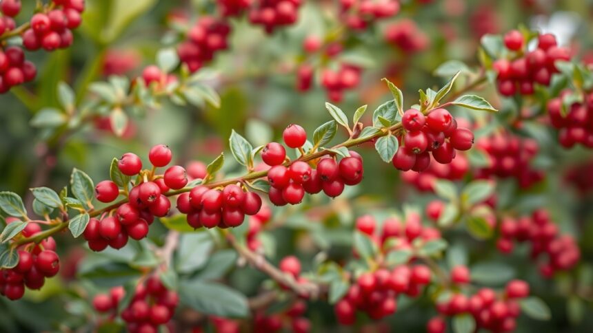 Borbalafű bogyós gyümölcsök zöld leveleken