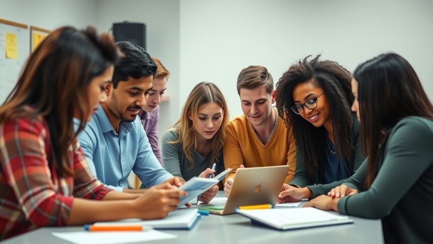 Diákok egy csoportja pedagógiai szakvizsgához készül, tanulás közben.