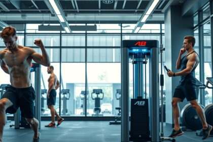 Férfiak az AB Generator edzőgépnél edzés közben a fitneszteremben