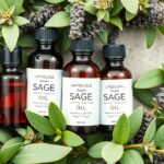 Orvosi zsályaolaj palackjai friss zöld levelekkel körülvéve