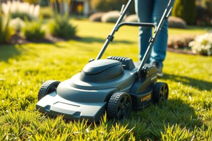 Fűnyíró használata egészséges gyep karbantartásához.
