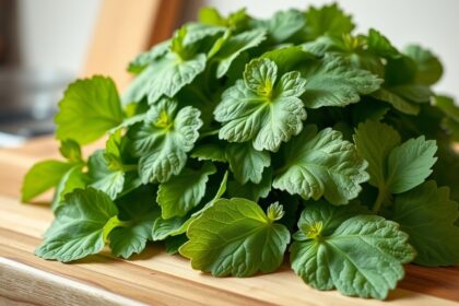 Friss lestyán levelek egy vágódeszkán, egészséges konyhai fűszer