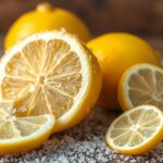 Fagyasztott citrom szeletek és egész gyümölcsök sóval díszítve