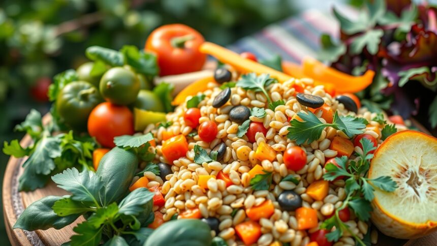 Színes növényi saláta ízletes összetevőkkel, egészséges étkezéshez