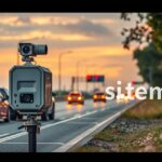 Mobil traffipax sebességmérő a közúton, forgalomellenőrzés céljából.