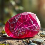 Rubin-zoizit kő természetes fényben, energikus hatásokkal