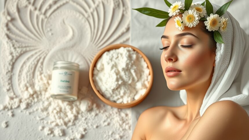 Nő természetes szépségápolás közben, perui kovafölddel