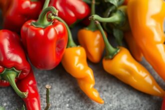 Friss, színes erős paprikák, amelyek gyulladáscsökkentő hatással bírnak.