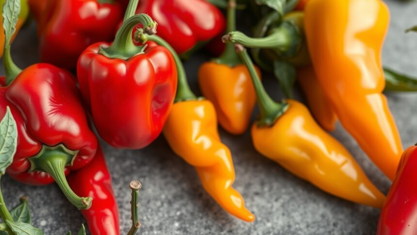 Friss, színes erős paprikák, amelyek gyulladáscsökkentő hatással bírnak.
