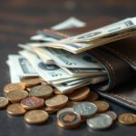 Készpénz és érme a tárcában, napi tranzakciókhoz