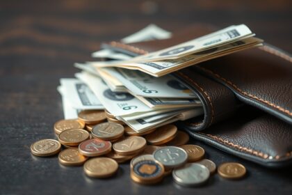 Készpénz és érme a tárcában, napi tranzakciókhoz