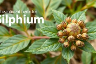 Szilfium gyógynövény virágai és levelei közelről