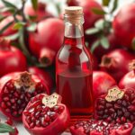 Gránátalma kivonat üvegpalack és friss gránátalmák