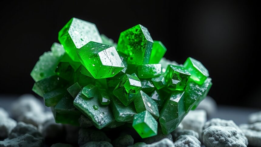 Diopszid zöld ásvány, gyógyító és spirituális tulajdonságokkal.
